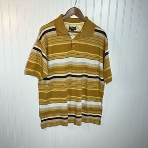 Koman Jeans Polo Shirt Men’s XLarge Striped Gold Yellow Hip Hop Made In India